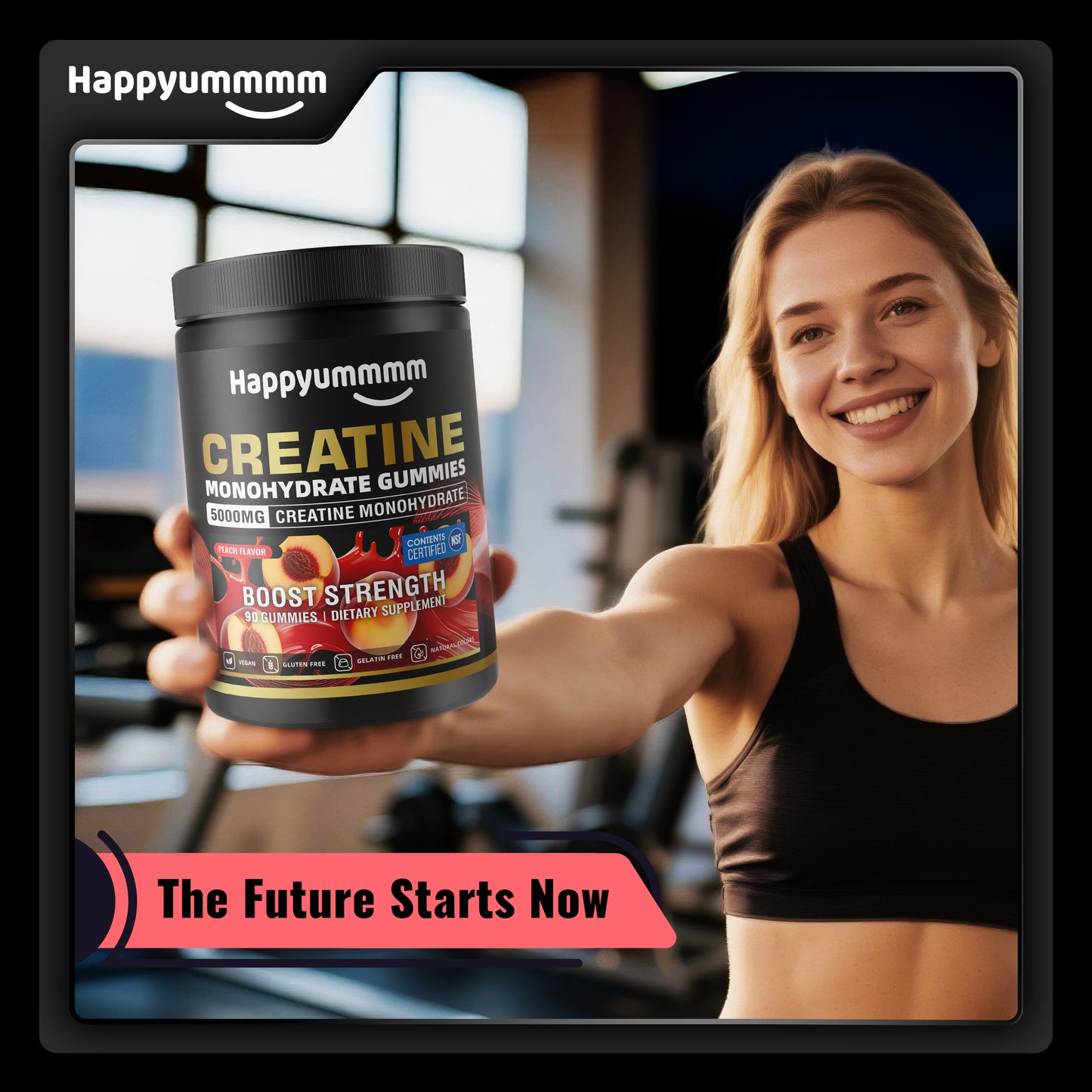 Happy Creatine - Bear Black Jar (Peach)