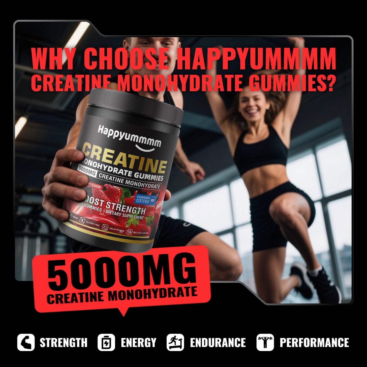 Happy Creatine - Bear Black Jar (Strawberry)