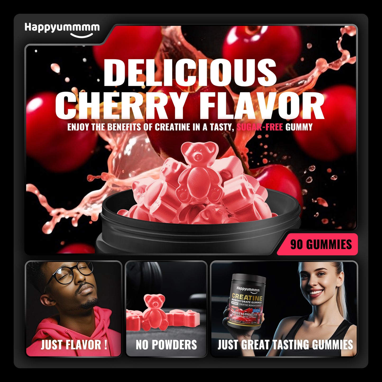Happy Creatine - Bear Black Jar (Cherry)