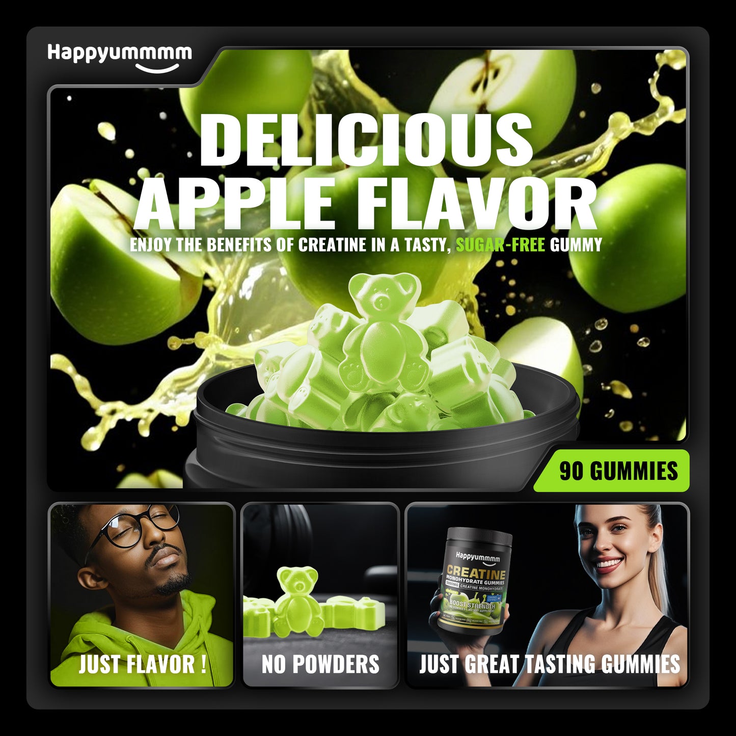 Happy Creatine - Bear Black Jar (Apple)