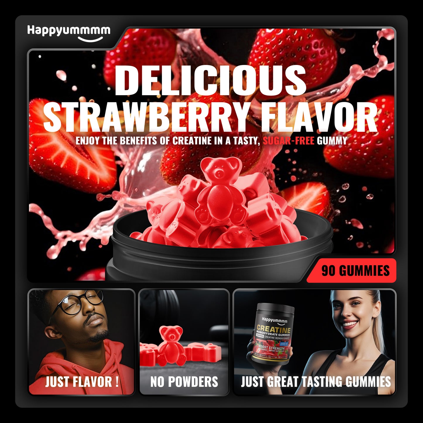 Happy Creatine - Bear Black Jar (Strawberry)