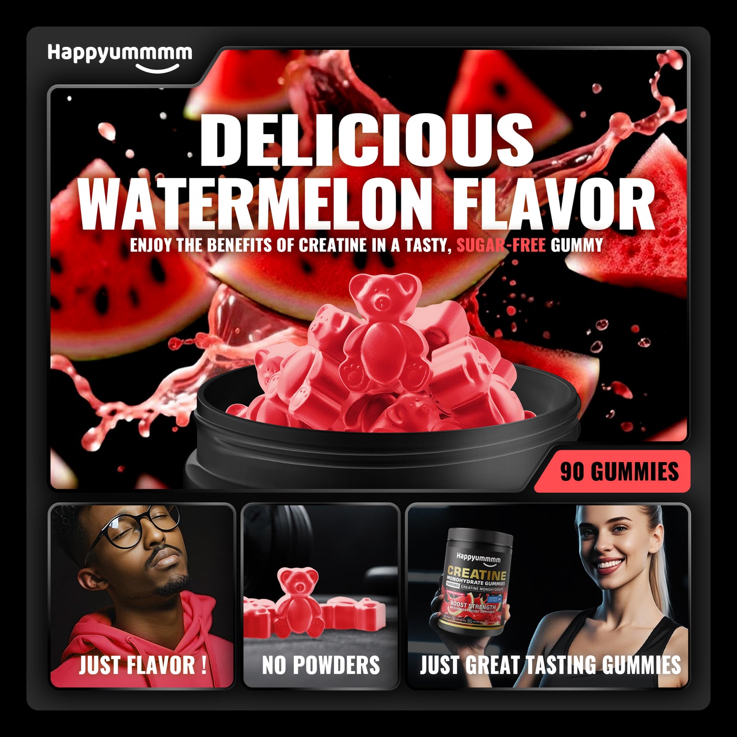 Happy Creatine - Bear Black Jar (Watermelon)