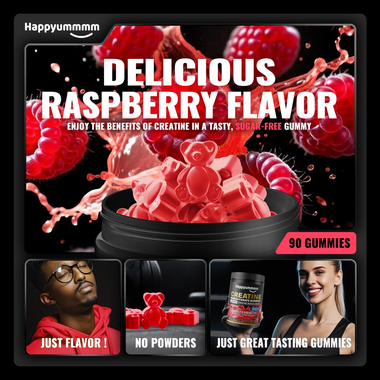 Happy Creatine - Bear Black Jar (Raspberry)