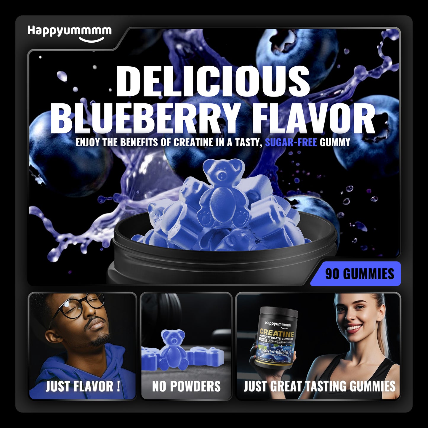 Happy Creatine - Bear Black Jar (Blueberry)
