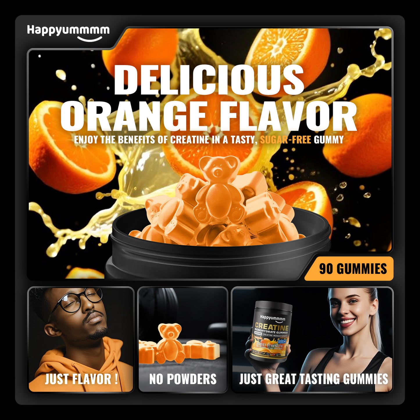 Happy Creatine - Bear Black Jar (Orange)