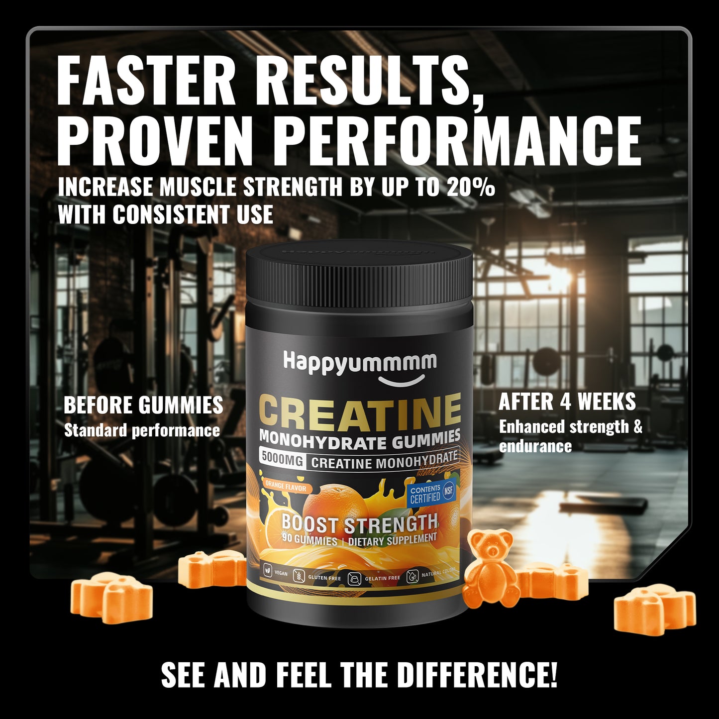 Happy Creatine - Bear Black Jar (Orange)