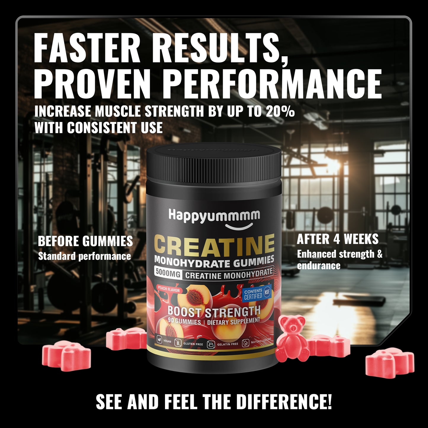 Happy Creatine - Bear Black Jar (Peach)