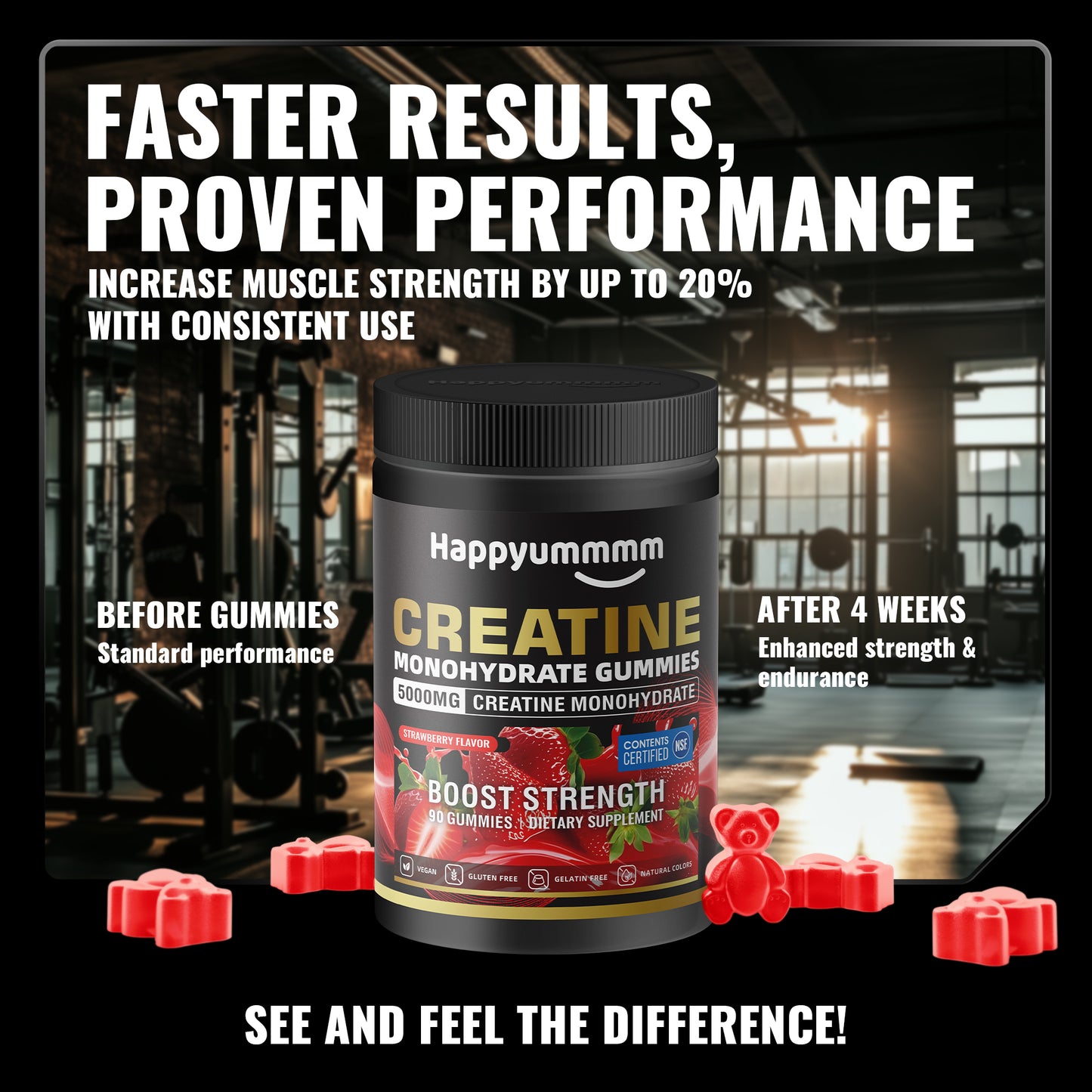 Happy Creatine - Bear Black Jar (Strawberry)