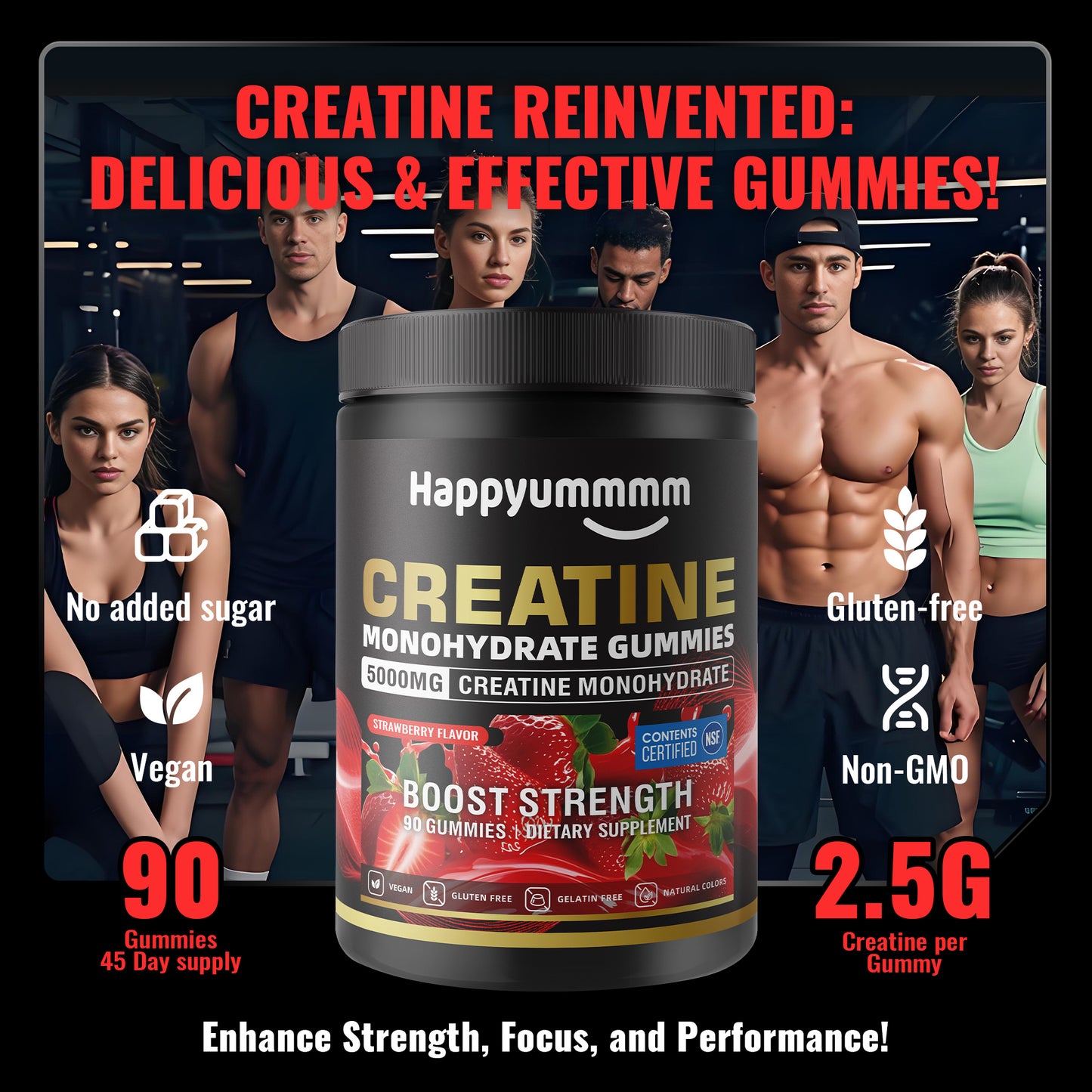 Happy Creatine - Bear Black Jar (Strawberry)