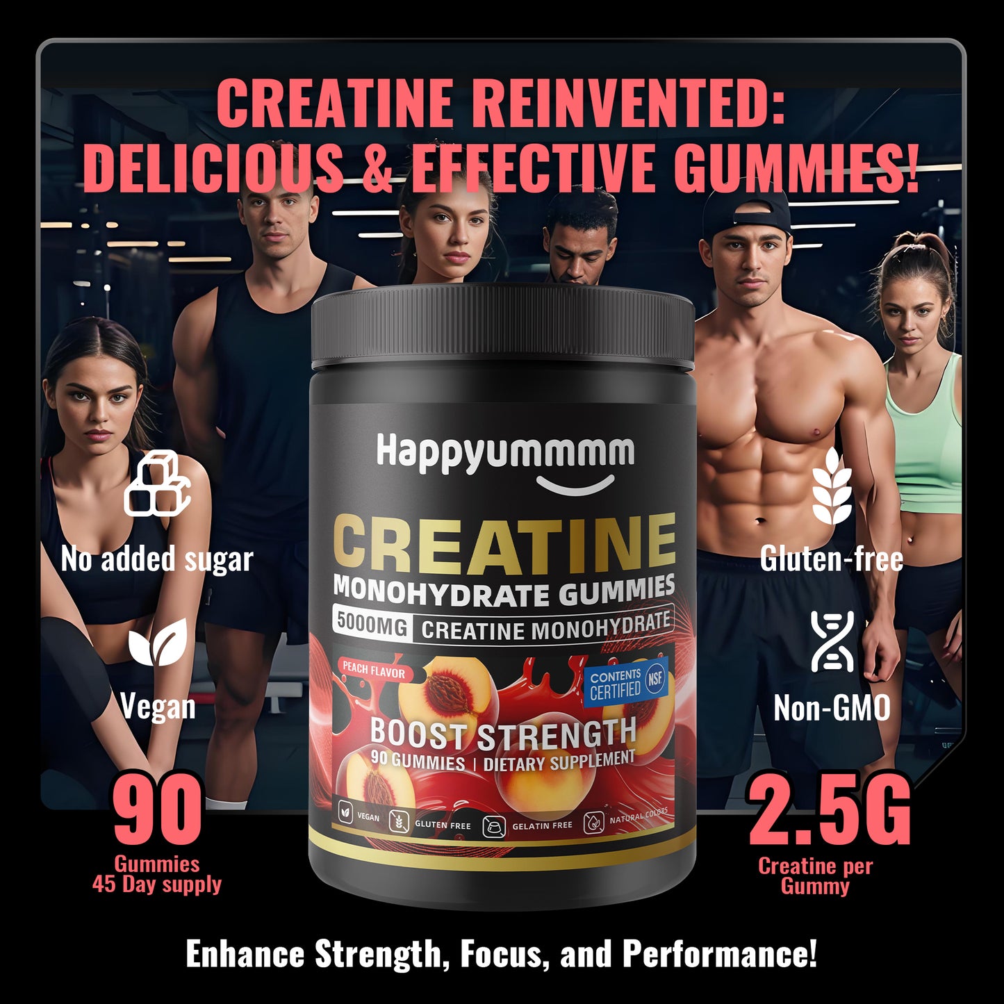 Happy Creatine - Bear Black Jar (Peach)